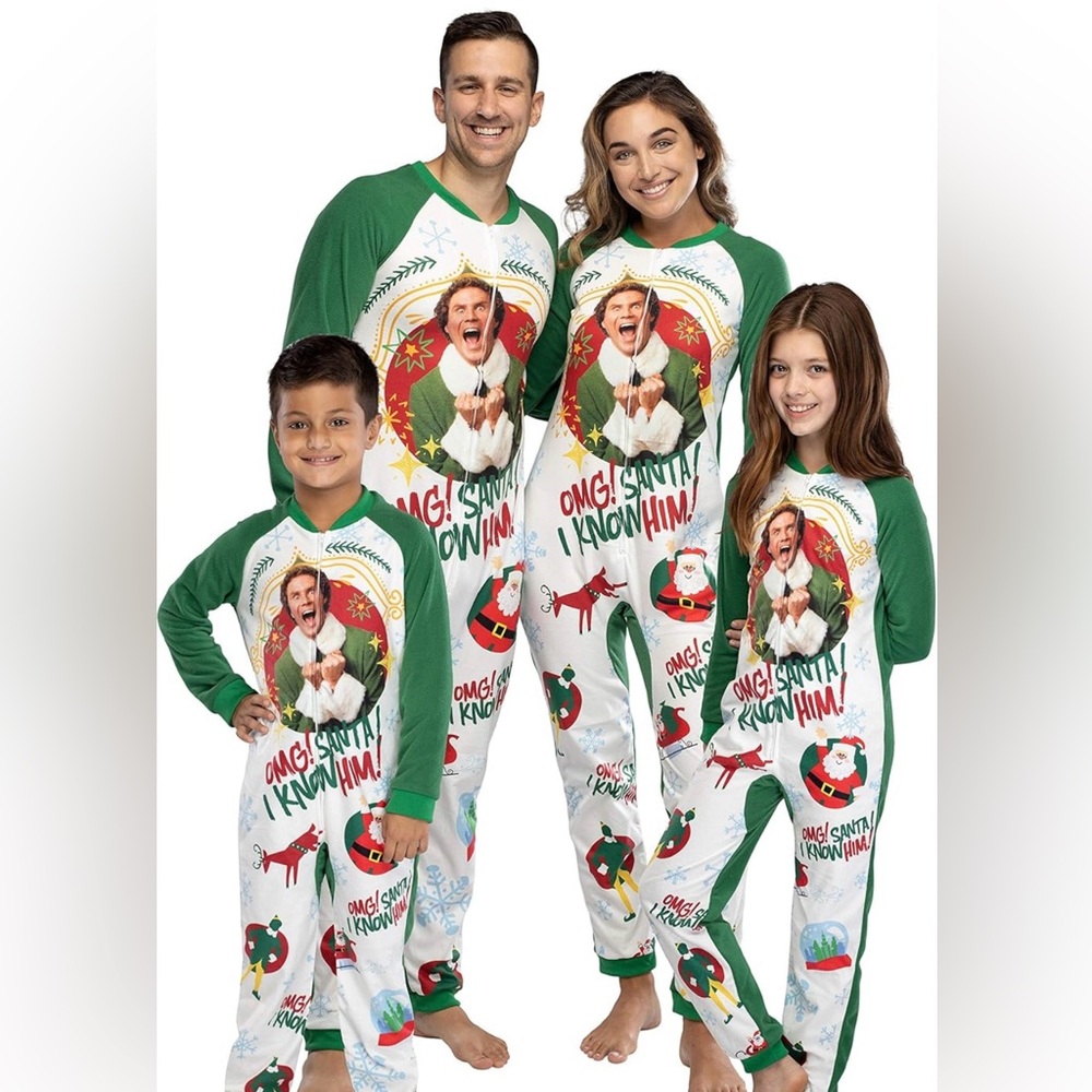 Kids’ Elf The Movie OMG Santa! I Know Him! One Piece Pajama Unisex Small/Medium